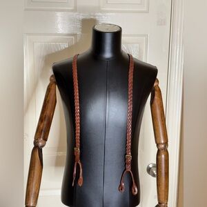 Vtg Polo Ralph Lauren Braided Leather Grain Adjustable Suspenders Brass Buckles